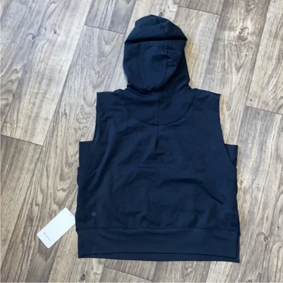 French Terry Sleeveless Lululemon Hoodie Black - Picture 3 of 3